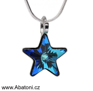 Swarovski Elements Star vlepený krystal 10mm - Stříbrný náhrdelník (přívěsek + řetízek) modrá hvězdička 54034.3 Bermuda Blue (modrá, mořská, duhová, měňavá) 