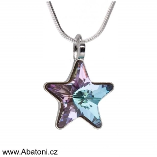 Swarovski Elements Star vlepený krystal 10mm - Stříbrný náhrdelník (přívěsek + řetízek) fialová hvězdička 54034.3 Vitrail Light (růžová, fialová, tyrkysová, duhová)  