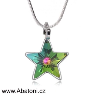 Swarovski Elements Star vlepený krystal 10mm - Stříbrný náhrdelník (přívěsek + řetízek) zelená hvězdička 54034.3 Vitrail Medium (zeleno-růžová duhová) 