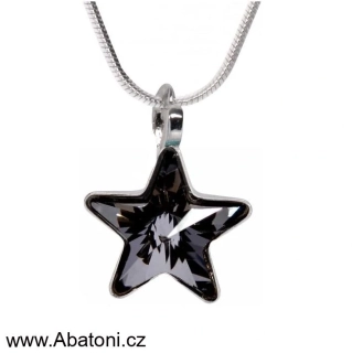 Swarovski Elements Star vlepený krystal 10mm - Stříbrný náhrdelník (přívěsek + řetízek) šedo černá hvězdička 54034.1 Silver Night (černá, šedá, duhová) 