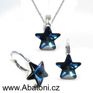 Swarovski Elements Star vlepený krystal 10mm - Stříbrná sada (set, souprava) náušnice a přívěsek s řetízkem modrá hvězdička 54034.3 Bermuda Blue (modrá, mořská, duhová, měňavá) 
