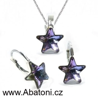 Swarovski Elements Star vlepený krystal 10mm - Stříbrná sada (set, souprava) náušnice a přívěsek s řetízkem fialová hvězdička 54034.3 Vitrail Light (růžová, fialová, tyrkysová, duhová) 