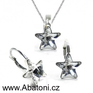 Swarovski Elements Star vlepený krystal 10mm - Stříbrná sada (set, souprava) náušnice a přívěsek s řetízkem bílá hvězdička 54034.1 Crystal (bílá, čirá, křišťálová)
