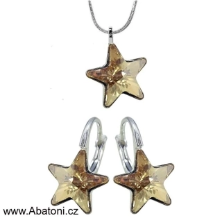 Swarovski Elements Star vlepený krystal 10mm - Stříbrná sada (set, souprava) náušnice a přívěsek s řetízkem zlatá hvězdička 54034.2 Golden Shadow (zlatá, světlá jantarová, zlatobéžová)