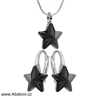 Swarovski Elements Star vlepený krystal 10mm - Stříbrná sada (set, souprava) náušnice a přívěsek s řetízkem černá hvězdička 54034.1 Jet (černá) 