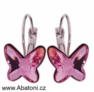 Swarovski Elements Butterfly 12mm - Dětské stříbrné náušnice visací růžový motýl, motýlci 51048.3 Antique Pink (růžová tmavá, starorůžová)