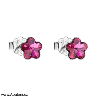 Swarovski Elements Flower 6mm - Dětské stříbrné náušnice pecky puzety růžové kytičky, květinky 31080.3 Fuchsia (růžová tmavá, fuchsiová) 
