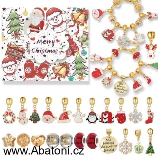 Abatoni Vánoční Adventní kalendář se 2 náramky a 22 přívěsky - barva zlatá, červená a bílá (sada pro výrobu náramků)