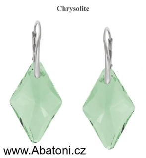 Swarovski Elements Rhombus krystal XXL 27mm - Stříbrné masivní náušnice visací zelené kosočtverce 51032.3 Chrysolite (zelená světlá, mátová)
