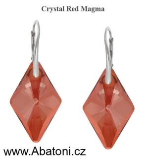 Swarovski Elements Rhombus krystal XXL 27mm - Stříbrné masivní náušnice visací červeno oranžové kosočtverce 51032.3 Red Magma (červená, oranžová, ohnivá, bordó)