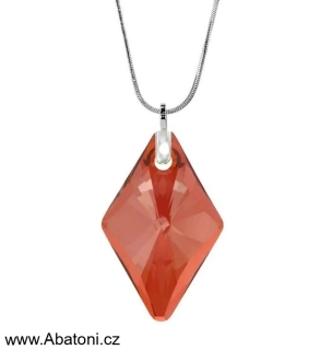 Swarovski Elements Rhombus krystal XXL 27mm - Stříbrný náhrdelník (přívěsek + řetízek) červeno oranžový kosočtverec 54020.4 Red Magma (červená, oranžová, ohnivá, bordó) 
