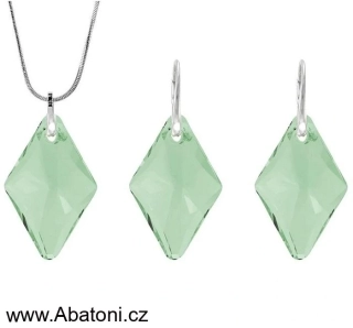 Swarovski Elements Rhombus krystal XXL 27mm - Stříbrná sada (set, souprava) náušnice a přívěsek s řetízkem zelený kosočtverec 39126.3 Chrysolite (zelená světlá, mátová)