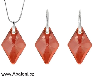 Swarovski Elements Rhombus krystal XXL 27mm - Stříbrná sada (set, souprava) náušnice a přívěsek s řetízkem červeno oranžový kosočtverec 39126.3 Red Magma (červená, oranžová, ohnivá, bordó) 