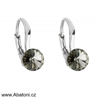 Swarovski Elements Rivoli vlepený krystal 8mm - Dětské Stříbrné náušnice visací šedé kulaté 31230.3 Black Diamond (šedá, černá, kouřová) 