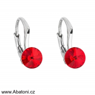 Swarovski Elements Rivoli vlepený krystal 8mm - Dětské Stříbrné náušnice visací červené kulaté 31230.3 Light Siam (červená) 