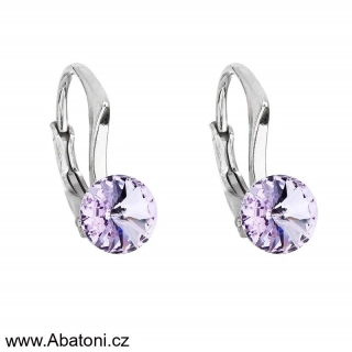 Swarovski Elements Rivoli vlepený krystal 8mm - Dětské Stříbrné náušnice visací fialové kulaté 31230.3 Violet (fialová velmi světlá, lila) 