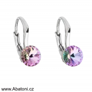 Swarovski Elements Rivoli vlepený krystal 8mm - Dětské Stříbrné náušnice visací fialové kulaté 31230.5 Vitrail Light (růžová, fialová, tyrkysová, duhová) 
