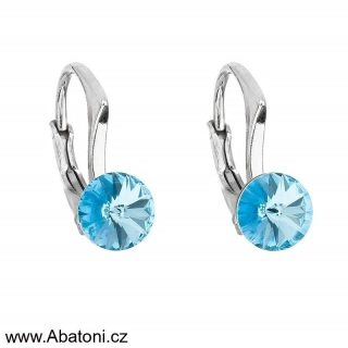 Swarovski Elements Rivoli vlepený krystal 8mm - Dětské Stříbrné náušnice visací modré kulaté 31230.3 Aquamarine (modrá světlá, azurová, nebeská) 