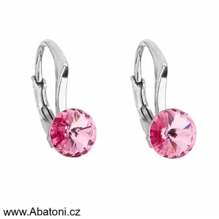 Swarovski Elements Rivoli vlepený krystal 8mm - Dětské Stříbrné náušnice visací růžové kulaté 31230.3 Rose (růžová) 