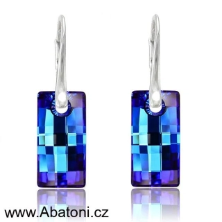Swarovski Elements Urban krystal 20mm - Stříbrné náušnice visací modré obdélníky 31278.1 Bermuda Blue (modrá, mořská, duhová, měňavá)