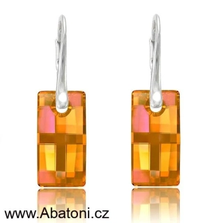 Swarovski Elements Urban krystal 20mm - Stříbrné náušnice visací oranžové obdélníky 31297.2 Astral Pink (oranžová, oranžovo růžová) 