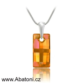 Swarovski Elements Urban krystal 20mm - Stříbrný náhrdelník (přívěsek + řetízek) oranžový obdélník 34254.2 Astral Pink (oranžová, oranžovo růžová) 