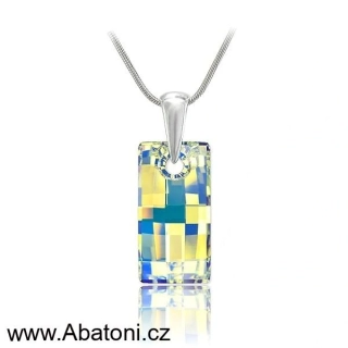 Swarovski Elements Urban krystal 20mm - Stříbrný náhrdelník (přívěsek + řetízek) bílý duhový obdélník 34254.2 Crystal AB (bílá, křišťálová, duhová, měňavá) 
