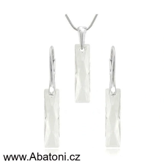 Swarovski Elements Queen Baguette krystal 25mm - Stříbrná sada (set, souprava) náušnice a přívěsek s řetízkem bílý obdélník 39022.2 Crystal (bílá, čirá, křišťálová) 