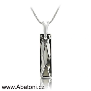 Swarovski Elements Queen Baguette krystal 25mm - Stříbrný náhrdelník (přívěsek + řetízek) šedo černý obdélník 34244.5 Silver Night (černá, šedá, duhová)