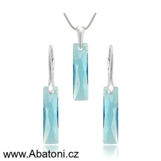 Swarovski Elements Queen Baguette krystal 25mm - Stříbrná sada (set, souprava) náušnice a přívěsek s řetízkem modrý obdélník 39022.2 Aquamarine (modrá světlá, azurová, nebeská)