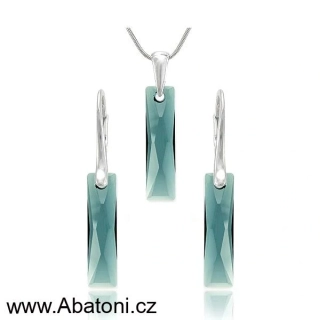 Swarovski Elements Queen Baguette krystal 25mm - Stříbrná sada (set, souprava) náušnice a přívěsek s řetízkem modrý obdélník 39022.2 Montana Blue (modrá tmavá, indigo, kobaltová)
