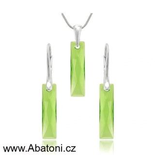 Swarovski Elements Queen Baguette krystal 25mm - Stříbrná sada (set, souprava) náušnice a přívěsek s řetízkem zelený obdélník 39022.2 Peridot (zelená světlá)