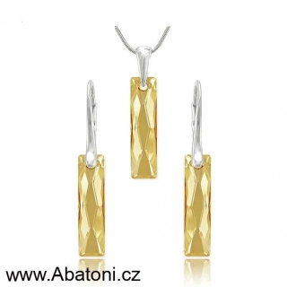 Swarovski Elements Queen Baguette krystal 25mm - Stříbrná sada (set, souprava) náušnice a přívěsek s řetízkem zlatý obdélník 39022.2 Golden Shadow (zlatá, světlá jantarová, zlatobéžová)