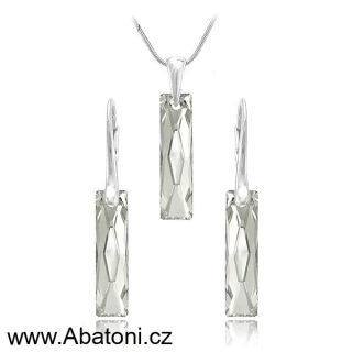 Swarovski Elements Queen Baguette krystal 25mm - Stříbrná sada (set, souprava) náušnice a přívěsek s řetízkem zrcadlový obdélník 39022.2 Crystal CAL'V'SI Argent Light (bílá, lesklá, zrcadlová, křišťálová)
