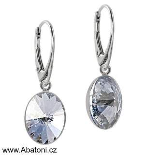 Swarovski Elements Oval Rivoli - Stříbrné náušnice visací / bimbací modré oválky 31275.5 Blue Shade (modrá křišťálová světlá, šedo-béžová)