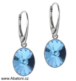 Swarovski Elements Oval Rivoli - Stříbrné náušnice visací / bimbací modré oválky 31275.5 Aquamarine (modrá světlá, azurová, nebeská)