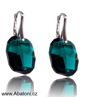 Swarovski Elements Graphic krystal 19mm - Stříbrné náušnice visací zelené zkosené obdélníky 31297.2 Emerald (zelená tmavá, smaragdová, brčálová)