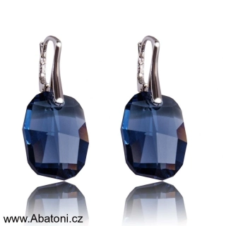 Swarovski Elements Graphic krystal 19mm - Stříbrné náušnice visací modré zkosené obdélníky 31297.2 Denim Blue (modrá tmavá, riflová, džínová)