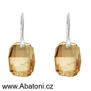 Swarovski Elements Graphic krystal 19mm - Stříbrné náušnice visací zlaté zkosené obdélníky 31297.2 Golden Shadow (zlatá, světlá jantarová, zlatobéžová)