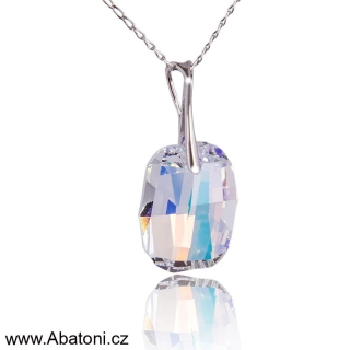Swarovski Elements Graphic krystal 19mm - Stříbrný náhrdelník (přívěsek + řetízek) bílý duhový zkosený obdélník 34254.2 Crystal AB (bílá, křišťálová, duhová, měňavá) 