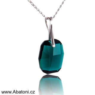 Swarovski Elements Graphic krystal 19mm - Stříbrný náhrdelník (přívěsek + řetízek) zelený zkosený obdélník 34254.2 Emerald (zelená tmavá, smaragdová, brčálová) 