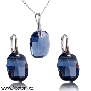 Swarovski Elements Graphic krystal 19mm - Stříbrná sada (set, souprava) náušnice a přívěsek s řetízkem modrý zkosený obdélník 39022.2 Crystal (bílá, čirá, křišťálová) 