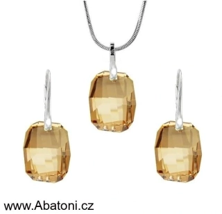 Swarovski Elements Graphic krystal 19mm - Stříbrná sada (set, souprava) náušnice a přívěsek s řetízkem zlatý zkosený obdélník 39022.2 Golden Shadow (zlatá, světlá jantarová, zlatobéžová) 