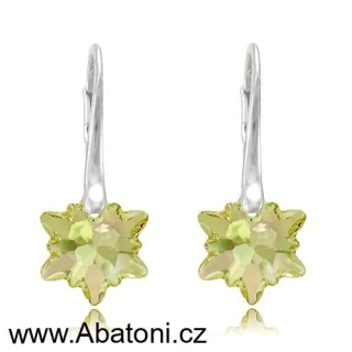 Swarovski Elements Edelweiss Snowflake krystal 14mm - Stříbrné náušnice visací zelená vločka, protěž, kytička 31130.1 Luminous Green (zelená velmi světlá, žluto zelená) 