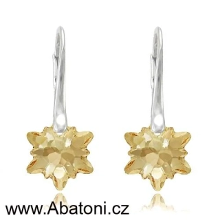 Swarovski Elements Edelweiss Snowflake krystal 14mm - Stříbrné náušnice visací zlatá vločka, protěž, kytička 31255.3 Golden Shadow (zlatá, světlá jantarová, zlatobéžová)