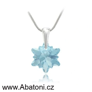 Swarovski Elements Edelweiss Snowflake krystal 14mm - Stříbrný náhrdelník (přívěsek + řetízek) visací modrá vločka, protěž, kytička 34221.1 Aquamarine (modrá světlá, azurová, nebeská)