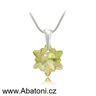 Swarovski Elements Edelweiss Snowflake krystal 14mm - Stříbrný náhrdelník (přívěsek + řetízek) visací zelená vločka, protěž, kytička 34221.1 Luminous Green (zelená velmi světlá, žluto zelená) 