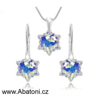 Swarovski Elements Edelweiss Snowflake krystal 18mm - Stříbrná sada (set, souprava) náušnice a přívěsek s řetízkem bílá duhová vločka, protěž, kytička 34221.1 Crystal AB (bílá, křišťálová, duhová, měňavá) 