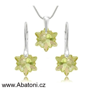 Swarovski Elements Edelweiss Snowflake krystal 14mm - Stříbrná sada (set, souprava) náušnice a přívěsek s řetízkem zelená vločka, protěž, kytička 34221.1 Luminous Green (zelená velmi světlá, žluto zelená) 