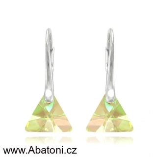 Swarovski Elements Xilion Triangle krystal 12mm - Stříbrné náušnice visací zelený trojúhelník 39174.2 Luminous Green (zelená velmi světlá, žluto zelená) 